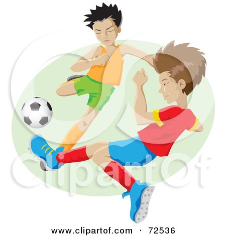 Royalty-Free (RF) Clipart Illustration of Two Little Boys On Opposing Teams, Playing Soccer  by cidepix