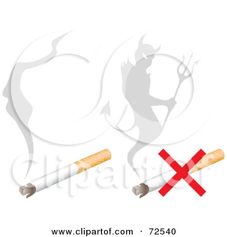 Royalty-Free (RF) Clipart Illustration of a Digital Collage Of Smoke And A Devil's Shadow Over Cigarettes by cidepix