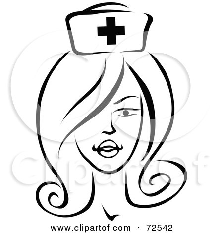Royalty-Free (RF) Clipart Illustration of a Black And White Beautiful Nurse With Plump Lips And A Hat by cidepix