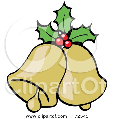 Royalty-Free (RF) Clipart Illustration of Two Golden Bells With Holly Berries And Leaves by cidepix