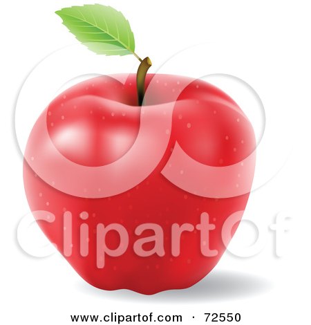 Royalty-Free (RF) Clipart Illustration of a Realistic 3d Red Apple With A Single Leaf On The Stem by cidepix