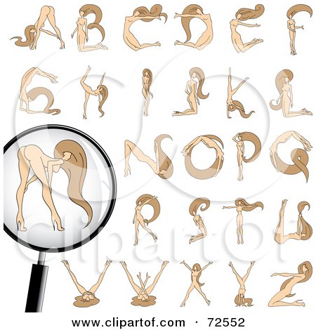 Royalty-Free (RF) Clipart Illustration of a Digital Collage Of A Sexy Nude Woman Forming Her Body Into The Alphabet by cidepix