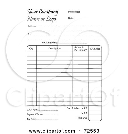 Royalty-Free (RF) Clipart Illustration of a Business Invoice With Blank Fields And Sample Text by cidepix