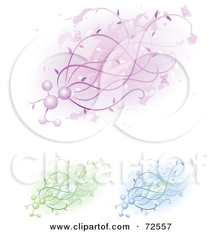 Royalty-Free (RF) Clipart Illustration of a Digital Collage Of Purple, Green And Blue Molecule Floral Designs by cidepix