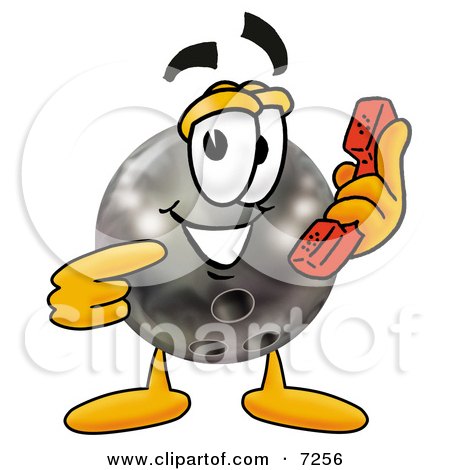 Clipart Picture of a Bowling Ball Mascot Cartoon Character Holding a Telephone by Mascot Junction