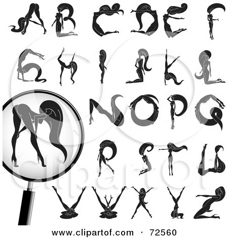 Royalty-Free (RF) Clipart Illustration of a Digital Collage Of A Sexy Nude Black And White Woman Forming Her Body Into The Alphabet by cidepix
