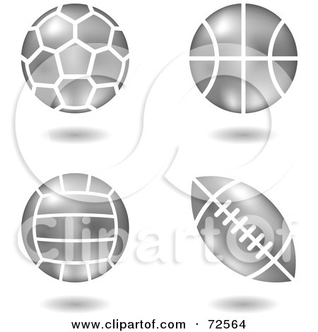 Royalty-Free (RF) Clipart Illustration of a Digital Collage Of Silver Metal Balls; Soccer, Basketball, Volleyball And Football by cidepix