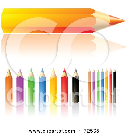 Royalty-Free (RF) Clipart Illustration of a Digital Collage Of Sharp Colored Pencils With Reflections by cidepix