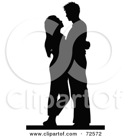 Royalty-Free (RF) Clipart Illustration of a Black Silhouetted Couple Embracing And Gazing At Each Other by cidepix