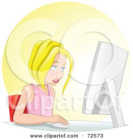 Royalty-Free (RF) Clipart Illustration of a Tired Blond Girl Using A Desktop Computer by cidepix