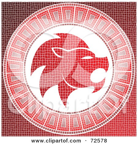 Royalty-Free (RF) Clipart Illustration of a Red Leo Horoscope Mosaic Tile Background by cidepix