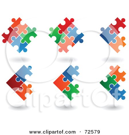 Royalty-Free (RF) Clipart Illustration of a Digital Collage Of Colorful Linked Puzzle Pieces With Shadows by cidepix