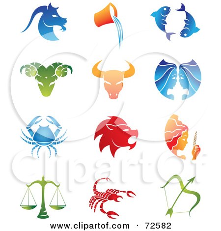 Royalty-Free (RF) Clipart Illustration of a Digital Collage Of Colorful Horoscope Icons by cidepix