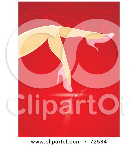 Royalty-Free (RF) Clipart Illustration of a Woman's Sexy Legs In Pink Heels Over Red by cidepix