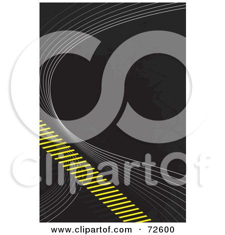 Royalty-Free (RF) Clipart Illustration of a Black Grunge Background With Wire Waves And Yellow Hazard Stripes by Arena Creative
