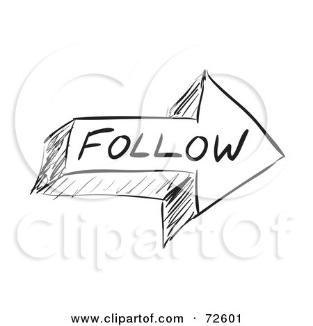 Royalty-Free (RF) Clipart Illustration of a Black And White Sketched Follow Arrow by Arena Creative