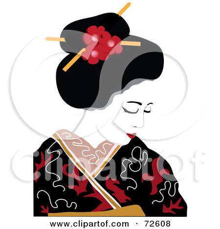 Royalty-Free (RF) Clipart Illustration of a Pretty Geisha In A Red, Black And White Gown by Pams Clipart