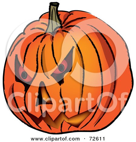 Royalty-Free (RF) Clipart Illustration of a Carved Evil, Orange Jackolantern Halloween Pumpkin by Pams Clipart