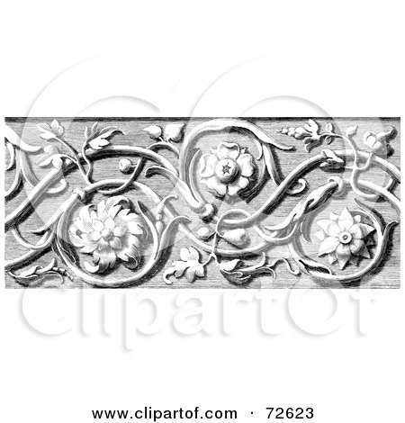 Royalty-Free (RF) Clip Art Illustration of a Black And White Ornate Floral Border Design Element - Version 3 by BestVector