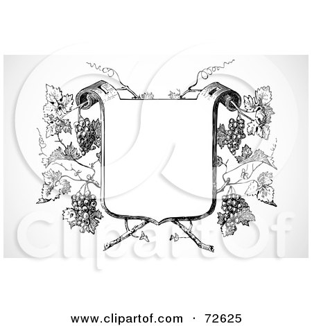 Royalty-Free (RF) Clipart Illustration of a Black And White Blank Shield Over Grapes by BestVector