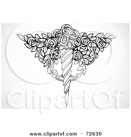 Royalty-Free (RF) Clipart Illustration of a Black And White Pointed Vase With Roses by BestVector