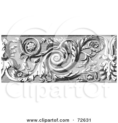 Royalty-Free (RF) Clipart Illustration of a Black And White Ornate Floral Border Design Element - Version 2 by BestVector
