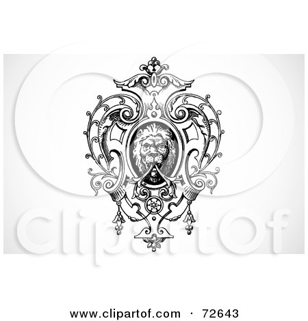 Royalty-Free (RF) Clipart Illustration of a Black And White Ornamental Lion Design Element by BestVector