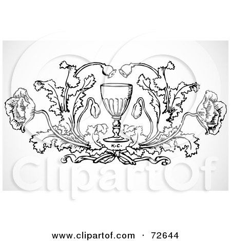 Royalty-Free (RF) Clipart Illustration of a Black And White Poppy Element Around A Chalice by BestVector