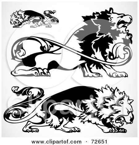 Royalty-Free (RF) Clipart Illustration of a Digital Collage Of Ornamental Black And White Lions by BestVector
