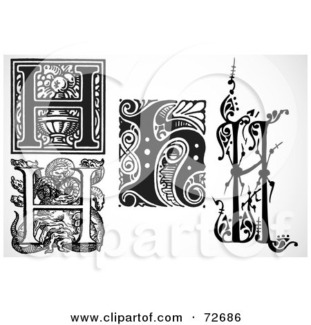 Royalty-Free (RF) Clipart Illustration of a Digital Collage Of Black And White Letters; H - Version 1 by BestVector