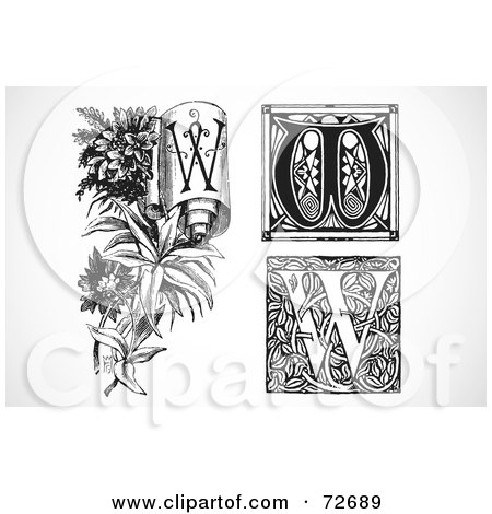 Royalty-Free (RF) Clipart Illustration of a Digital Collage Of Black And White Letters; W - Version 2 by BestVector