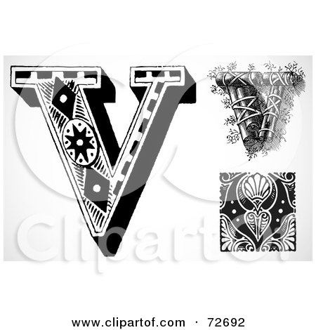 Royalty-Free (RF) Clipart Illustration of a Digital Collage Of Black And White Letters; V - Version 3 by BestVector