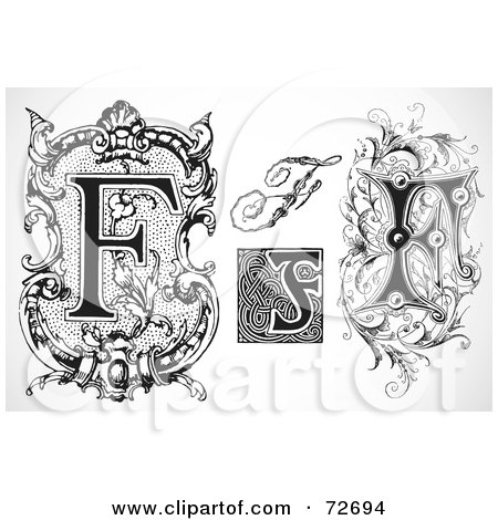 Royalty-Free (RF) Clipart Illustration of a Digital Collage Of Black And White Letters; F - Version 2 by BestVector
