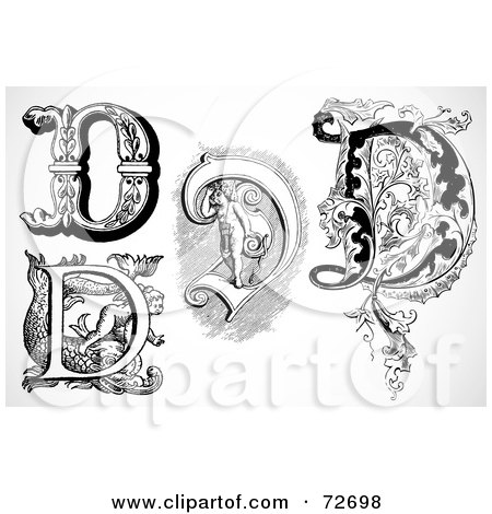 Royalty-Free (RF) Clipart Illustration of a Digital Collage Of Black And White Letters; D - Version 1 by BestVector