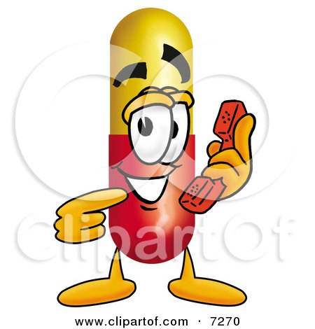 Clipart Picture of a Medicine Pill Capsule Mascot Cartoon Character Holding a Telephone by Mascot Junction