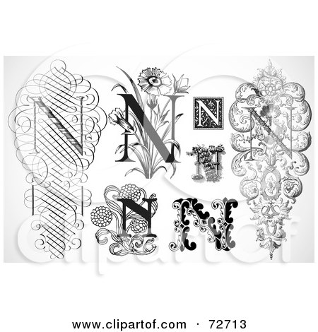 Royalty-Free (RF) Clipart Illustration of a Digital Collage Of Black And White Letters; N - Version 1 by BestVector