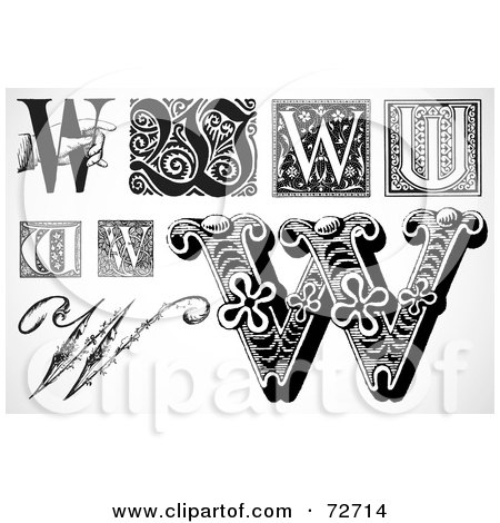 Royalty-Free (RF) Clipart Illustration of a Digital Collage Of Black And White Letters; W - Version 3 by BestVector