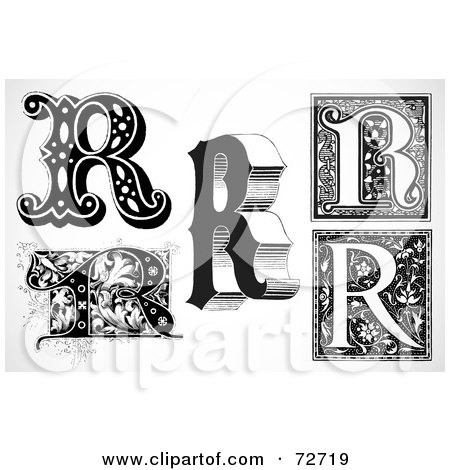 Royalty-Free (RF) Clipart Illustration of a Digital Collage Of Black And White Letters; R- Version 1 by BestVector