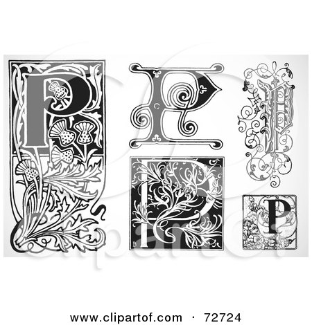 Royalty-Free (RF) Clipart Illustration of a Digital Collage Of Black And White Letters; P - Version 3 by BestVector