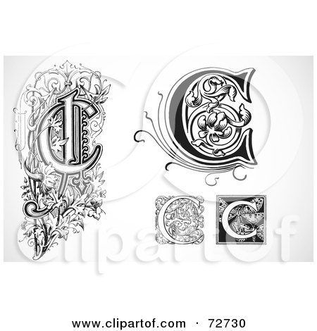 Royalty-Free (RF) Clipart Illustration of a Digital Collage Of Black And White Letters; C - Version 2 by BestVector