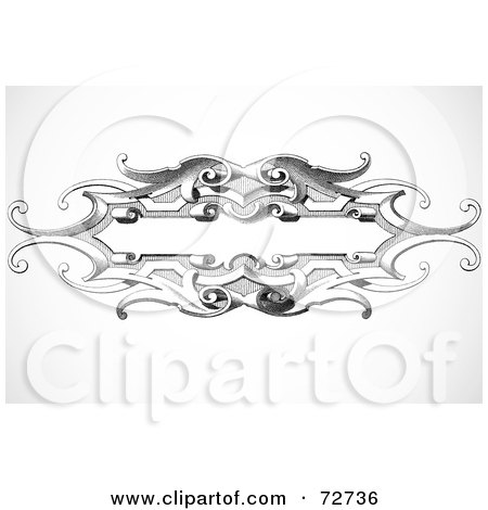 Royalty-Free (RF) Clipart Illustration of a Black And White Intricate Wooden Banner by BestVector