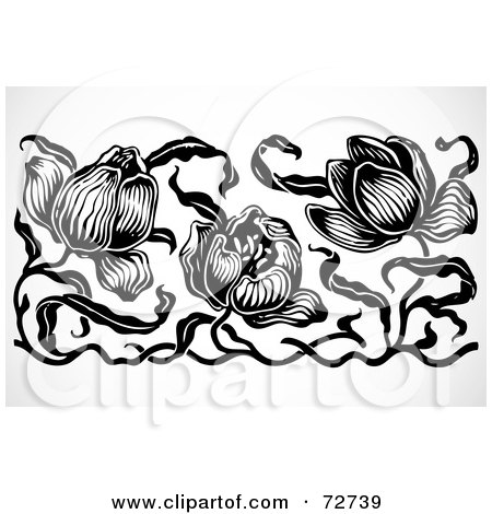 Royalty-Free (RF) Clipart Illustration of a Black And White Tulip Border Design Element by BestVector