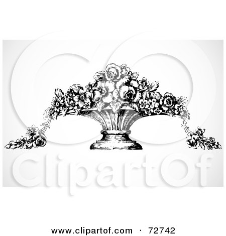 Royalty-Free (RF) Clipart Illustration of a Black And White Bowl With Roses And Other Flowers by BestVector