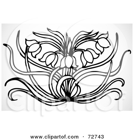 Royalty-Free (RF) Clipart Illustration of a Black And White Tulip Flower And Leaf Design Element by BestVector