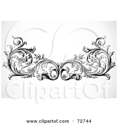 Royalty-Free (RF) Clipart Illustration of a Black And White Floral Border Design Element - Version 4 by BestVector