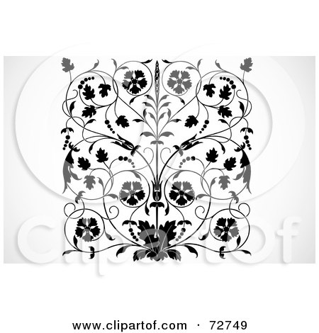Royalty-Free (RF) Clipart Illustration of a Black And White Ornate Floral Vine Design by BestVector