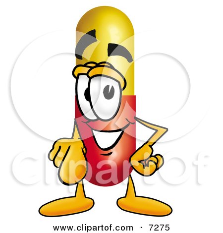 Clipart Picture of a Medicine Pill Capsule Mascot Cartoon Character Pointing at the Viewer by Mascot Junction