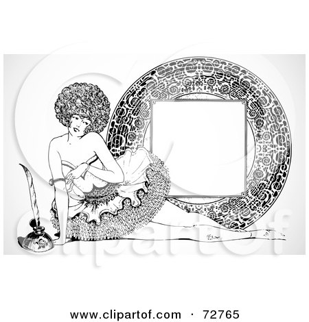 Royalty-Free (RF) Clipart Illustration of a Black And White Burlesque Woman With A Frame by BestVector