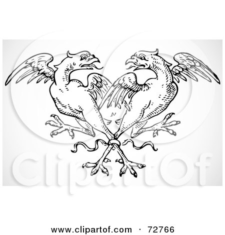 Royalty-Free (RF) Clipart Illustration of a Black And White Design Element Of Two Birds Tied Together At The Legs by BestVector
