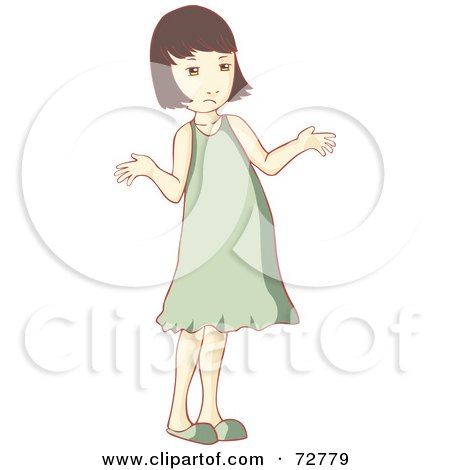 Royalty-Free (RF) Clipart Illustration of a Confused Shrugging Little Girl In A Green Dress by Bad Apples
